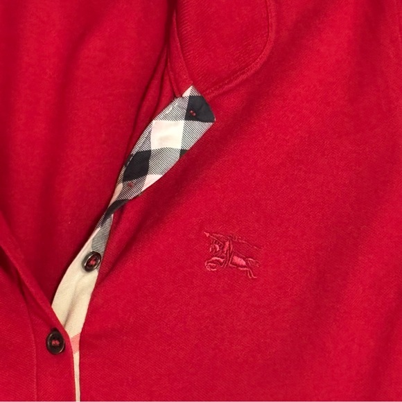 Burberry Brit Polo Shirt Blouse Top Red Check Trim XL Holiday Gift Ready Festive - Picture 4 of 6